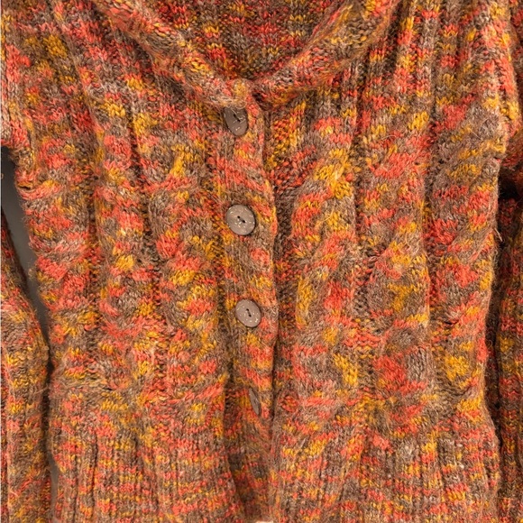 Prana Multicolor Wool Blend Cable Knit Cowl Neck Cardigan Size Small - Picture 4 of 16